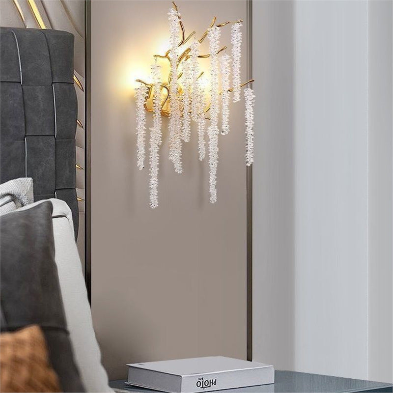 Living room background wall bedroom light luxury creative branch room master bedroom crystal lamp wall lamp