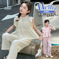 Girls' flutter sleeve solid color outfit, princess style children's clothing,  new girls' top, summer student chic two-piece set
