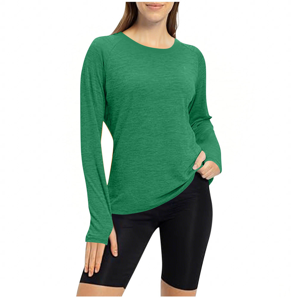 cross-border round neck finger sleeve yoga long sleeve training running sports top t-shirt for women