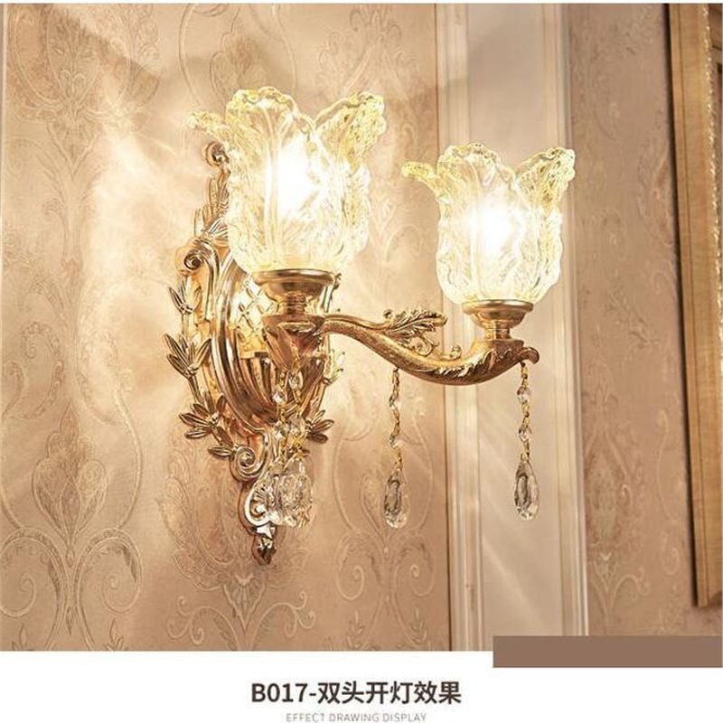 European crystal wall lamp - bedroom bedside, living room, hallway, aisle - single/double head candle decorative wall led sconce