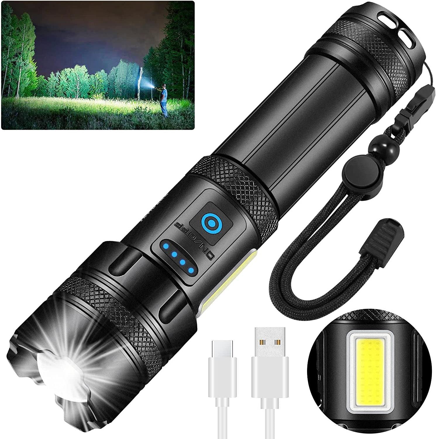 Customized  hot-selling strong light flashlight, support OEM 26650 charging zoom multi-function flashlight