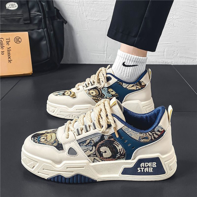 Men's winter breathable versatile casual designer sneakers - unique skate shoes for teens, thick-soled height-increasing canvas trendy footwear