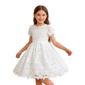 wholesale girls' dresses: lace-trimmed midi skirts, white minimalist style, children's clothing