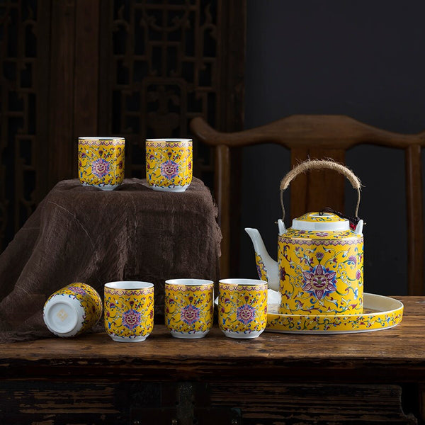 Ceramic teapot tea set cool kettle household beam pot bubble Jingdezhen large-capacity old-fashioned cold kettle set