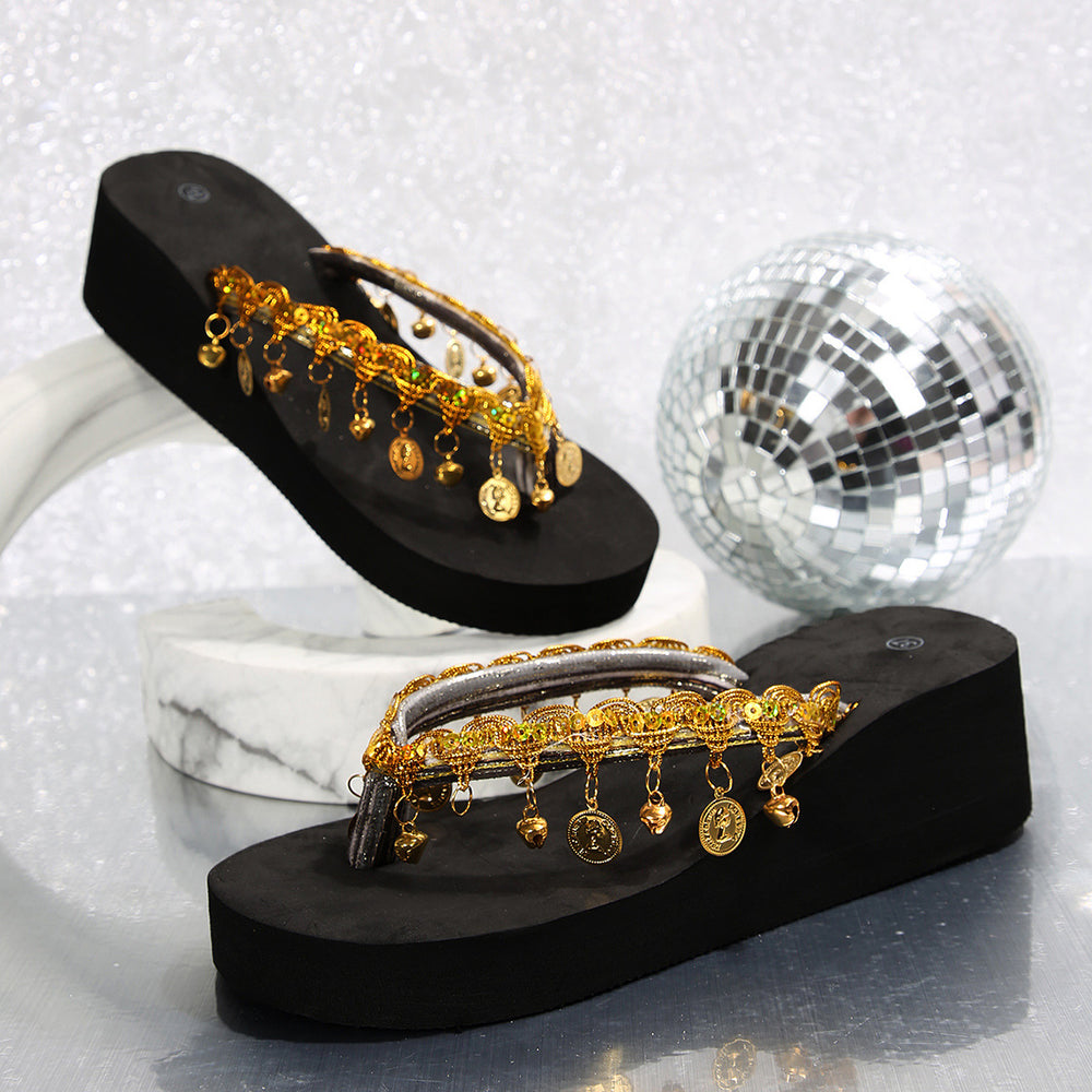 plus size flip-flops for women, 2025 summer european and american style, temu hot seller, lightweight outdoor wear, tassel sandals for women
