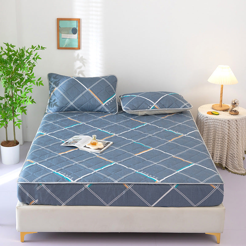 New arrival high weight brushed quilted bed sheet pure color washed cotton mattress protector cotton thickened bed cover bed cover