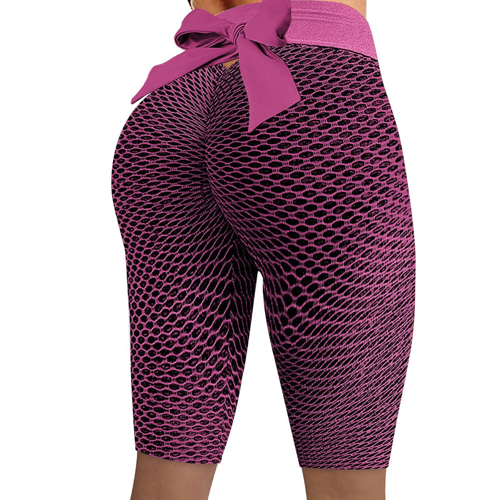 2025 amazon women's bowknot honeycomb jacquard solid color yoga pants, activewear, capri leggings - in stock, cropped length