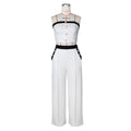 Amazon fashionsexy color matching chest wrap decorative buttons straight-leg high waist wide-leg women's pants suit