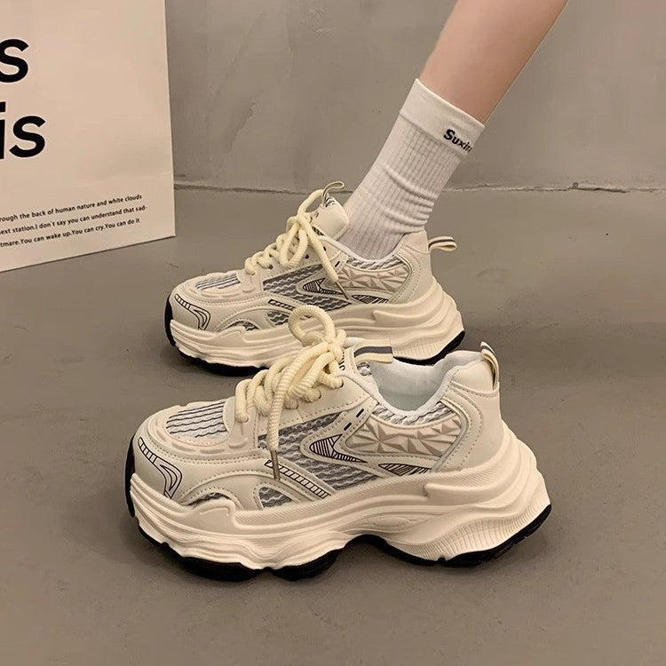 Silver chunky sneakers for women, new spring/summer 2026 collection: platform, height increasing, slimming, lightweight, breathable, versatile casual athletic shoes