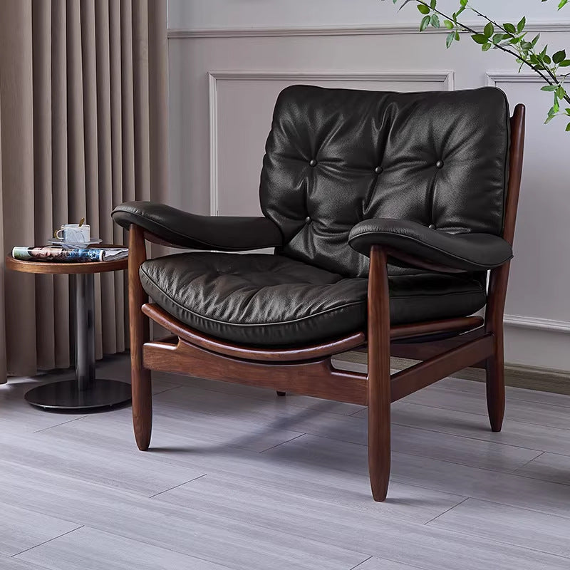 Medieval style single slot chair designer solid wood house retro living room balcony casual tea drinking host sofa chair