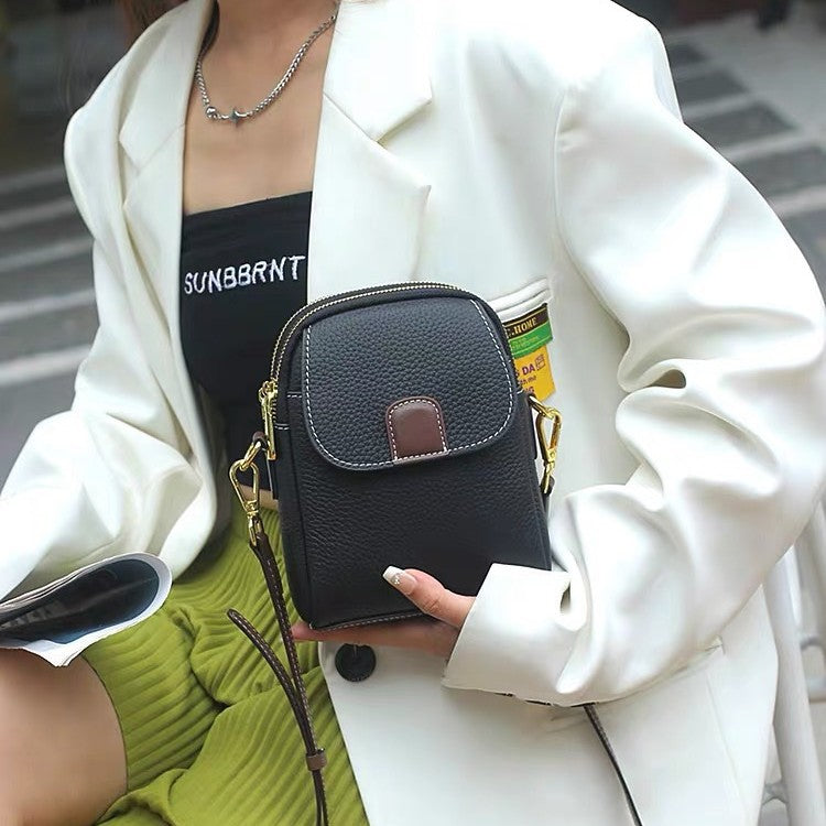 Top-grain leather 2024 new trendy fashion shoulder bag, stylish women's phone bag, soft leather versatile genuine leather handbag