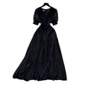 Frenchclassyelegantv neck puff sleeves stereo flower waist pleated dress female summer slimming lookelegant long skirt