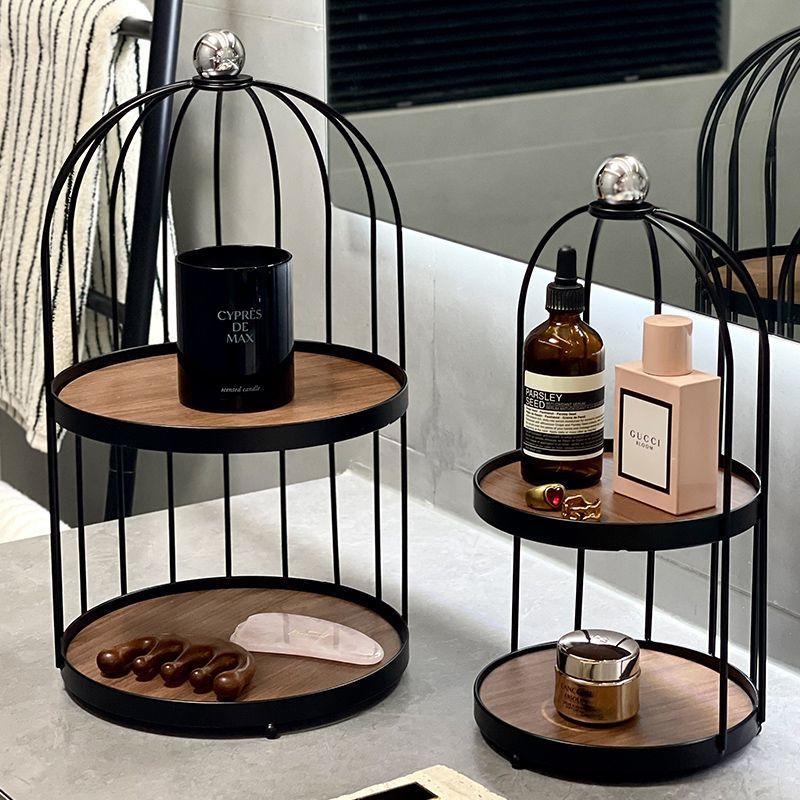 Classy medieval style cosmetics perfume multifunctional storage rack iron aromatherapy jewelry countertop double layer rack for home