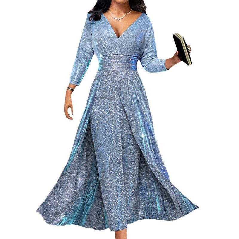 exportfashion banquet dress ins double-sided sequined large skirt tube topsexyfashion jumpsuit