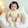 Summer sweet short-sleeve outfit for girls: stylish overalls and romper set - lightweight, cartoon-themed, and versatile for babies