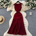 High-end knittingpatchworkasymmetrical mesh dress women's summerfrench waist slimming lookelegant sleeveless long dress