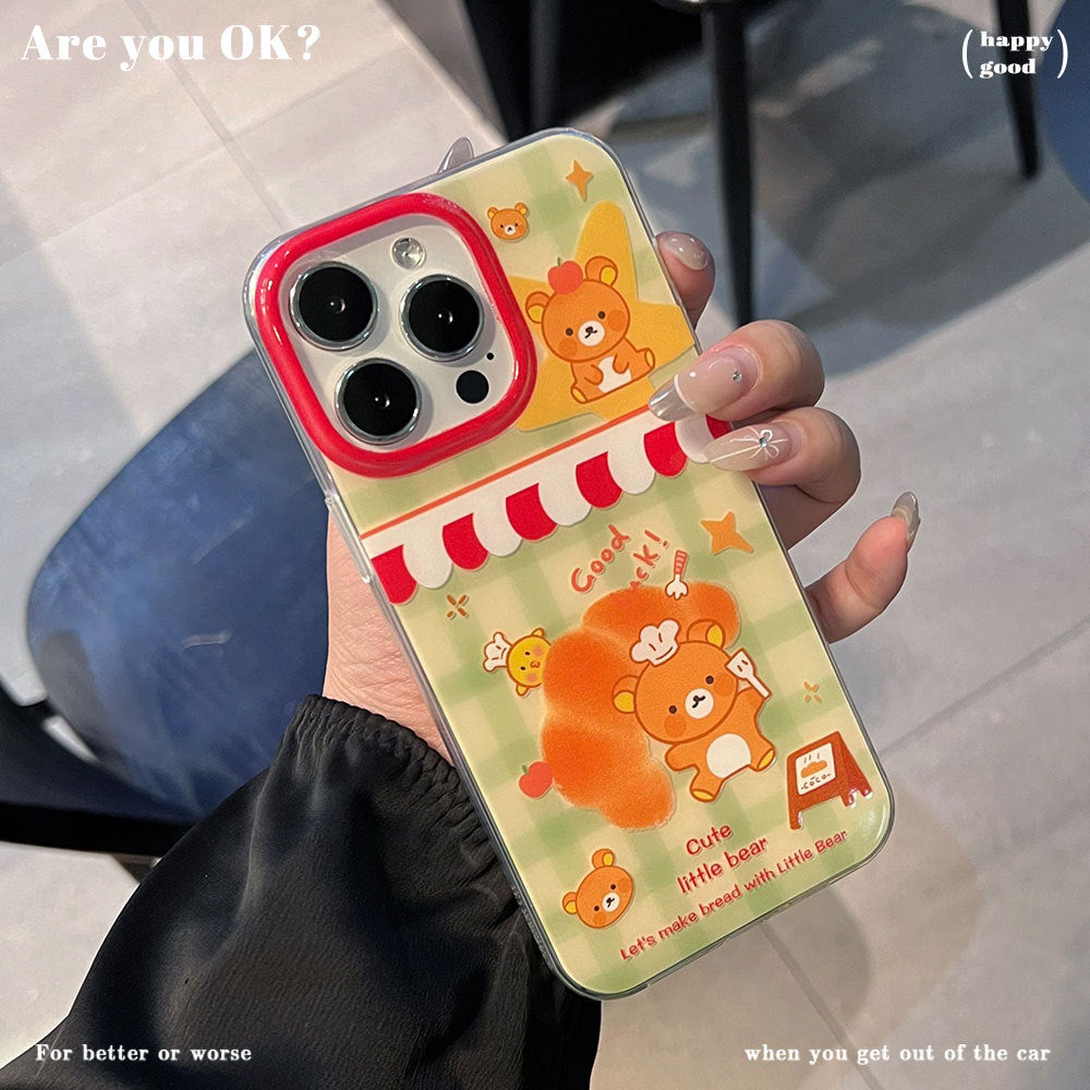 Casual green bottom rilakkuma suitable for apple 17 mobile phone case iphone16pro cute girl bear mobile phone case
