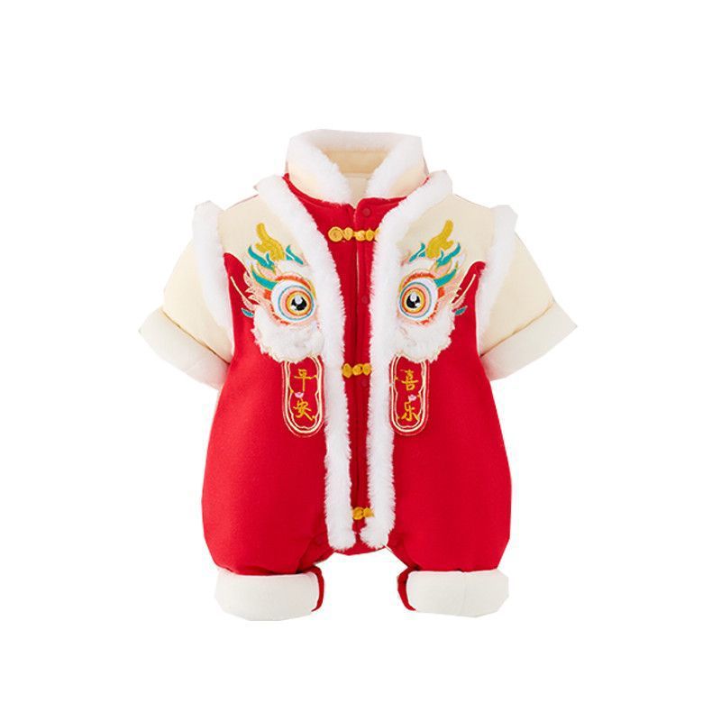 Newborn baby festive winter romper - unisex baby full month, 100-day, first birthday outfit - thickened new year's clothes - trendy style