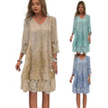 Shipped:  cross-border fashion -  spring/summer new arrivals - solid color lace trim dress (europe & america)