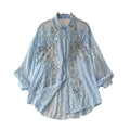 Fashionable age-reducing shirt for women french heavy industry sequinembroider diamond-encrusted easiest for matchclassy lantern sleeve slimming looktops trendy