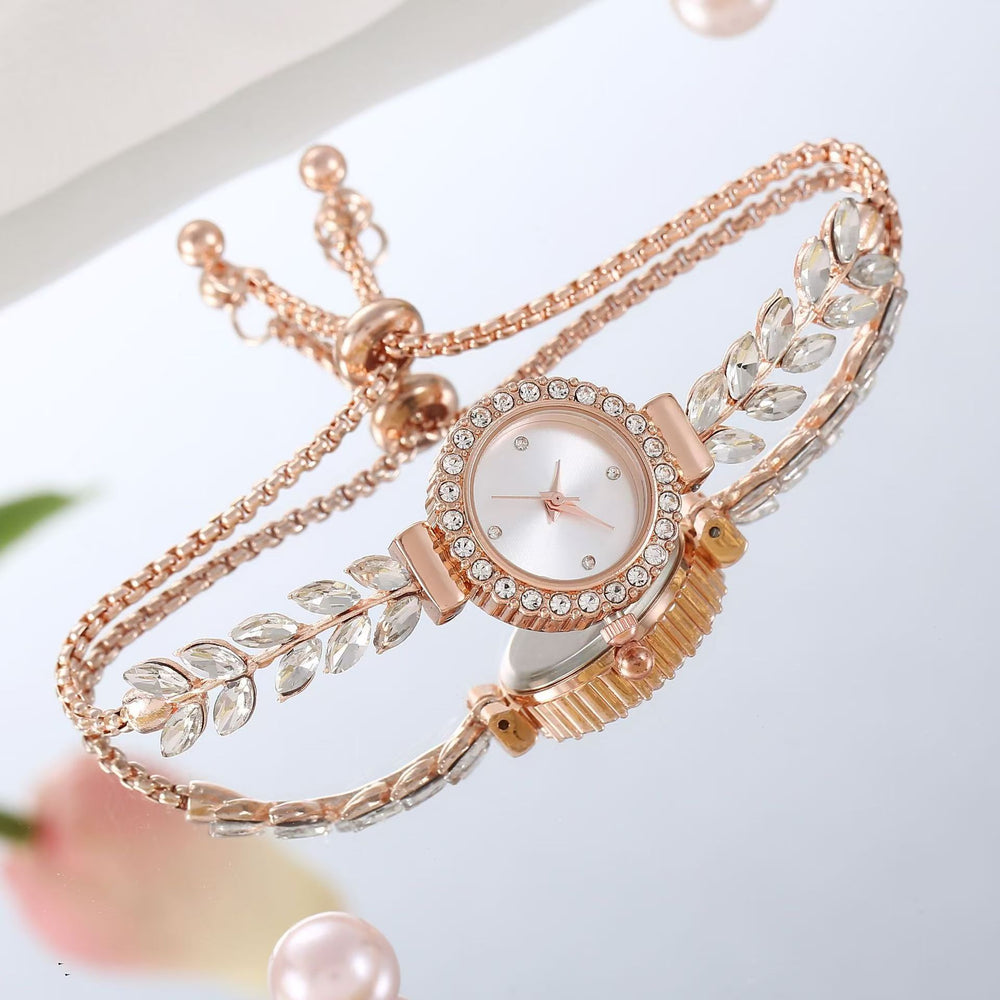 New women's quartz watch with rhinestone accents, small dial, delicate bracelet, adjustable band, fashion jewelry quartz watch - in stock