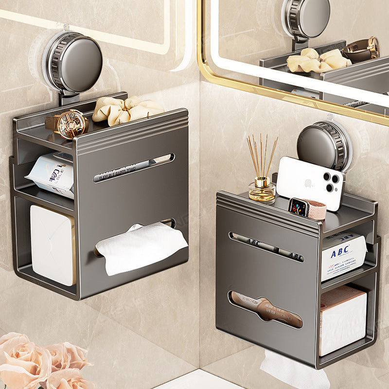 [Sample customization] Bathroom suction cup tissue box rack, toilet multi-function non-punching wall hanging storage rack