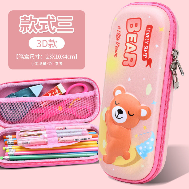 New eva stationery box, drop-resistant, water-repellent, large capacity, cartoon pencil case, multifunctional 3d leather material, waterproof and water-repellent