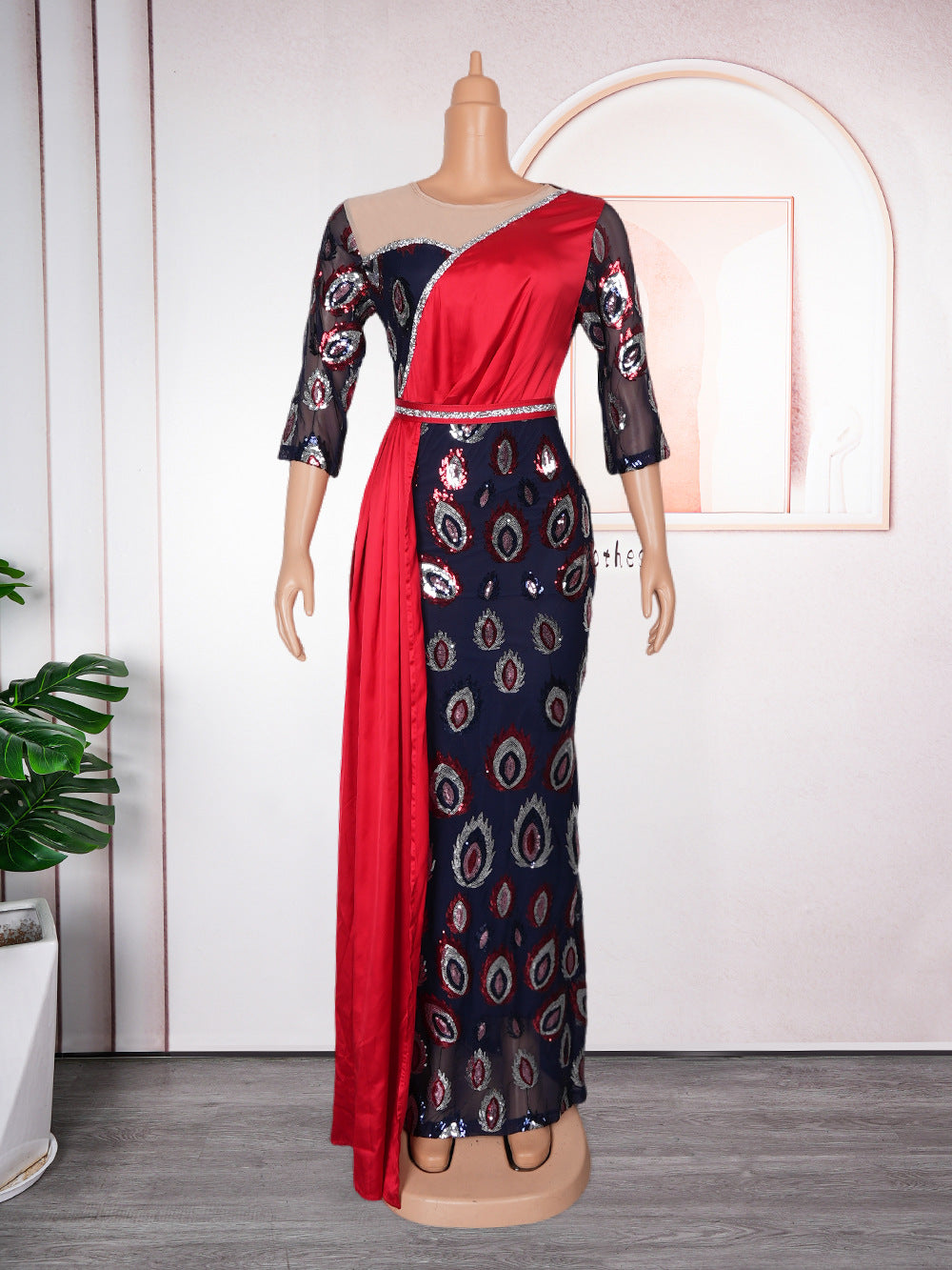 Aliexpress  new arrivalpatchworkcontrast colorhigh waistdressfashion african plus size women's clothing sequin long skirt