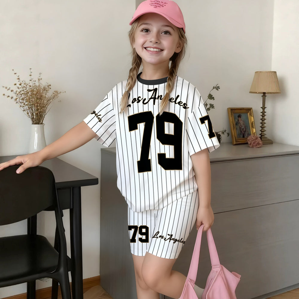 Wholesale girls' clothing: versatile t-shirt and shorts set - casual two-piece outfit, ready stock, direct supply