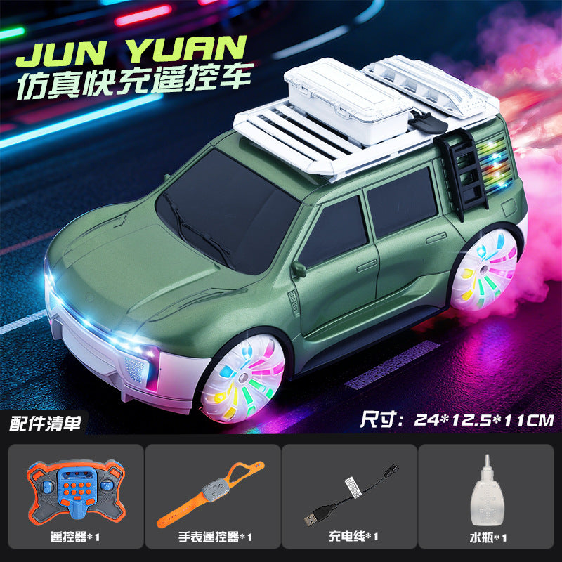 2.4g remote control concept car, dual-spray stunt rc toy car with gesture sensing, lights, music, and sci-fi design