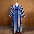 African ethnic striped dress - loose sleeve v-neck drawstring contrast color satin bubu robe dress