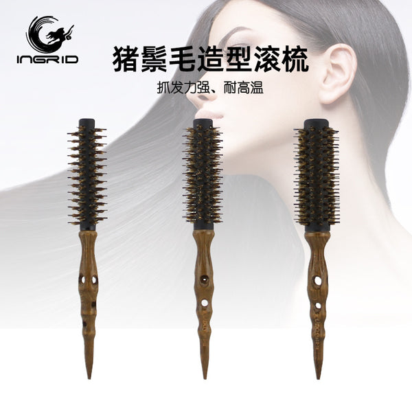 Ingrid bristle styling comb pointed tail bangs inner buckle blowing styling cylindrical roller comb special curling comb for hair salon
