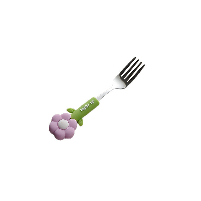 Cartoon tulip school portable 304 stainless steel cutlery set - cute dessert forks and spoons for kids