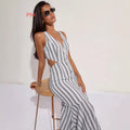 Wholesale foreign trade  summer european and american fashion v-neck striped versatile v-neck dress