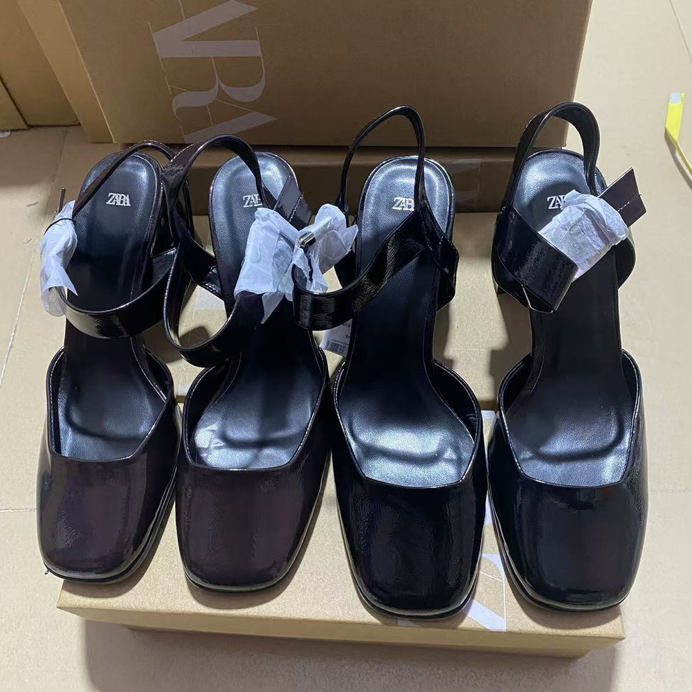 Za2024autumnew arrival baotou thick heel back strap buckle decoration mary jane high heel sandals daily easiest for match