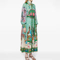 cross-border e-commerce european and american women's clothing: new summer collection - printed turn-down collar lantern sleeve cinched waist dress (style 661)