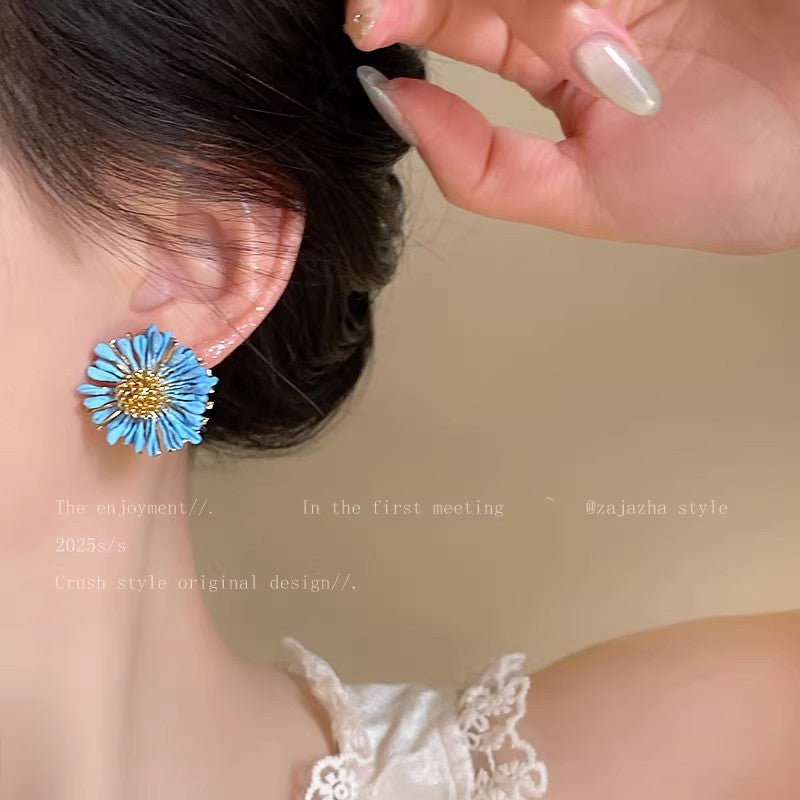 Bohemian yellow sunflower earrings for women - 2026 new trendy stud earrings, perfect for beach vacations and photoshoots