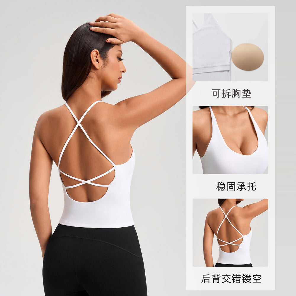 Women's yoga top with built-in bra, criss-cross back, fitness sports tank top, running pilates yoga bra yg-1009