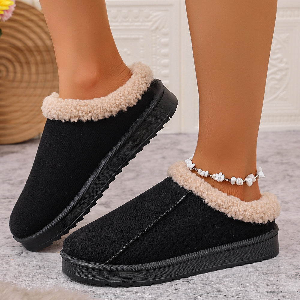 thick sole stomping on shit feeling fleece-linedthickened furry half slippers women's outwear fall and winternew arrivaleasiest for match furry shoes