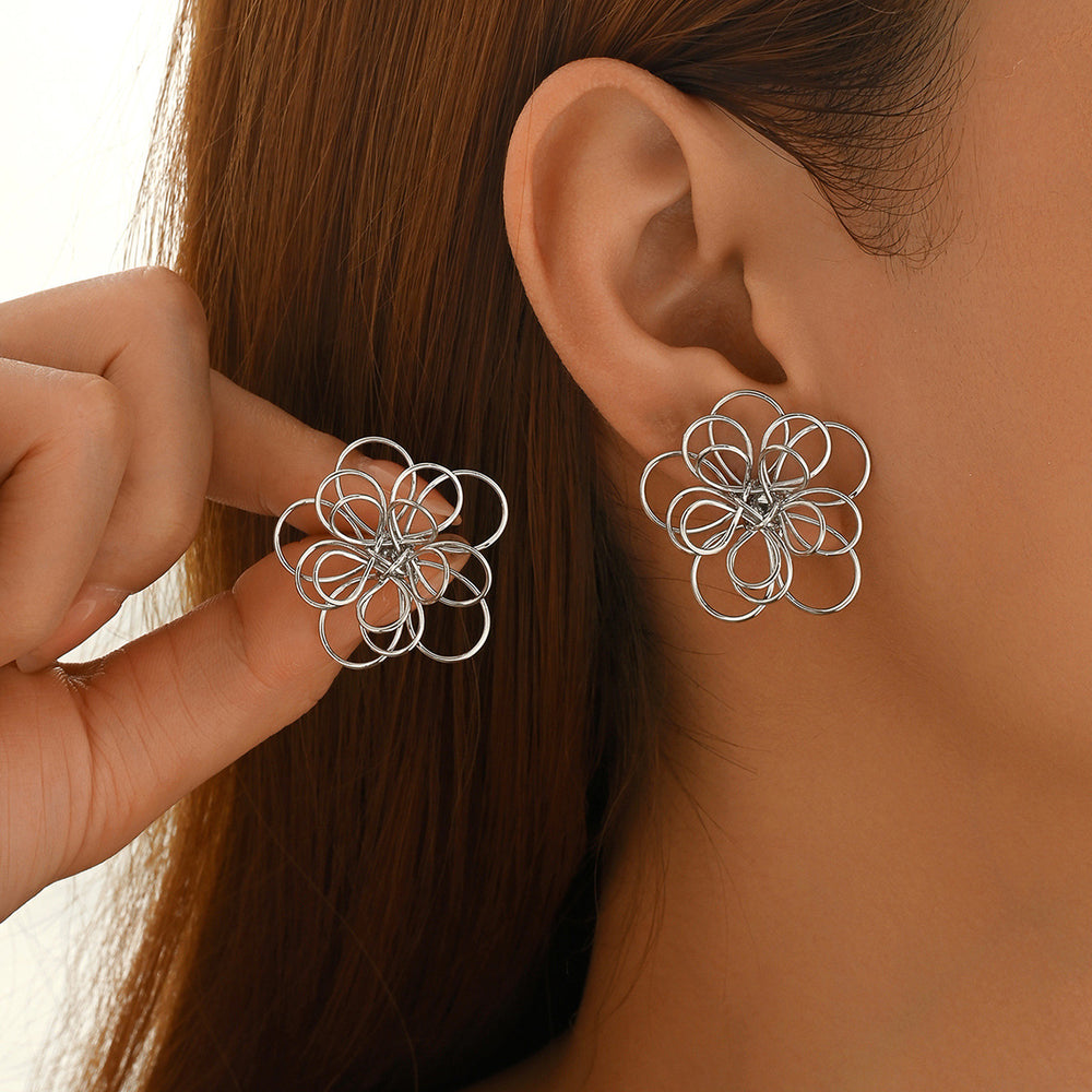 Multi-layered flower ring earrings wholesale cross-border niche design wrapped accessories irregular lines hollow bracelet for women