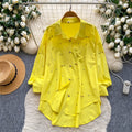 K-stylework clothing style lapel casual beaded shirt women's easiest for matchlong sleeveslooseslimming lookeasiest for matchsense of designtops