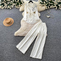 Light mature style zen bows strappy waist shirt women's spring autumhigh waistloose pantstwo-piece setautumwork clothing
