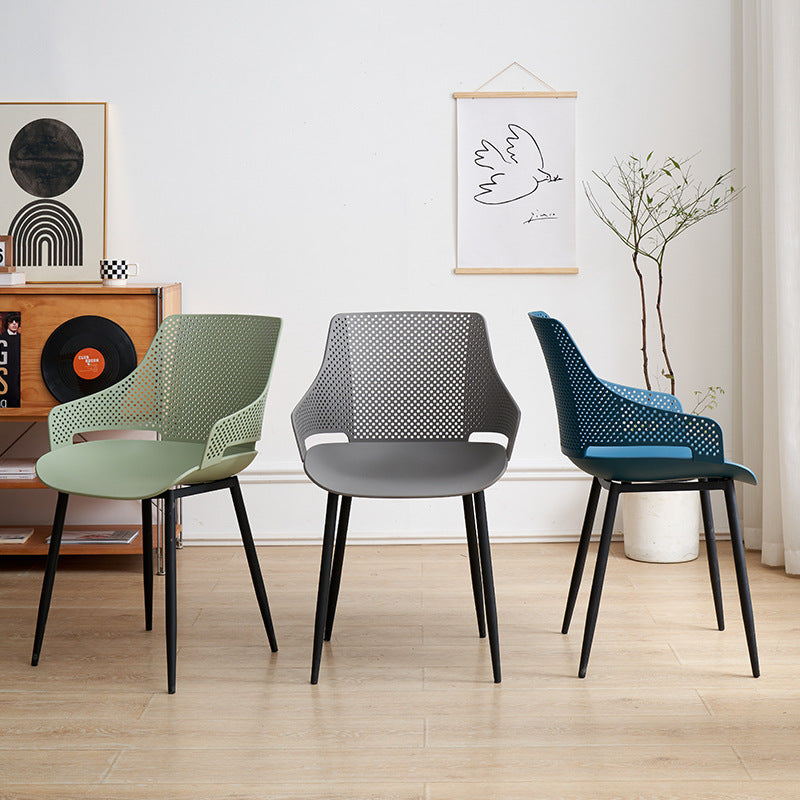 Nordic style iron and plastic backrest dining chair - suitable for dining room, outdoor, bedroom vanity, library, and casual seating