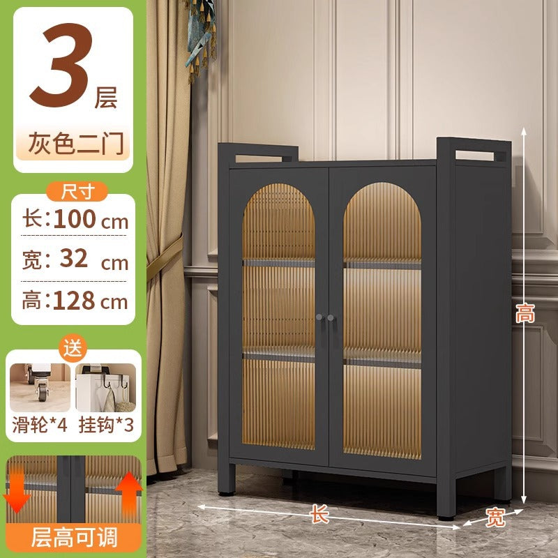 Steel bookcase with door kids bookshelf floor-standing dust-proof storage cabinet living room display cabinet iron art storage rack storage cabinet