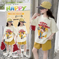 Girl's influencer two-piece set:  new summer outfit, short sleeve top and shorts, trendy casual set for girls