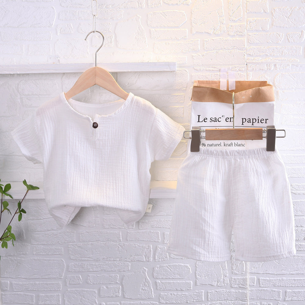Kids' short-sleeve set: boys' summer cotton linen breathable cross-border southeast asian children's clothing wholesale korean style casual - in stock