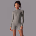 Half-open collar zipper long sleeves jumpsuit fitness sports sexy tight jumpsuit brushed nude comfortable yoga clothes