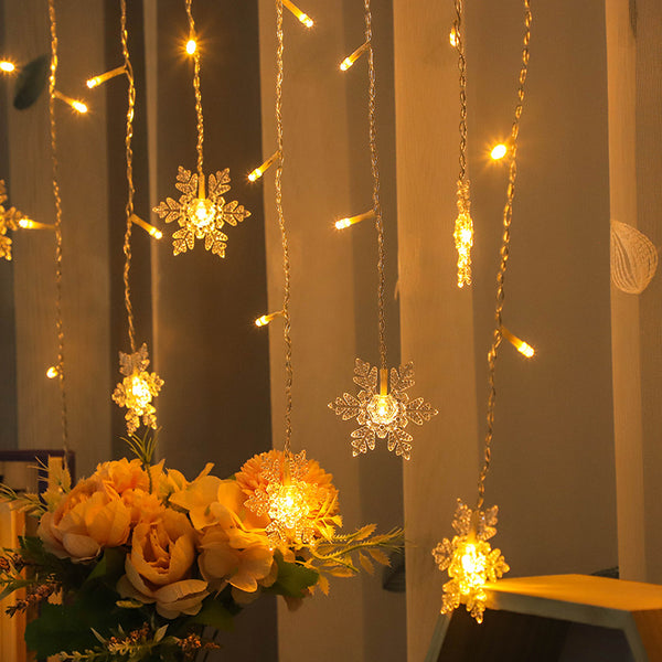 LED Snowflake Ice Strip Light Christmas Atmosphere Decoration Gypsy Snowflake Curtain Light Decoration Lantern String Wholesale