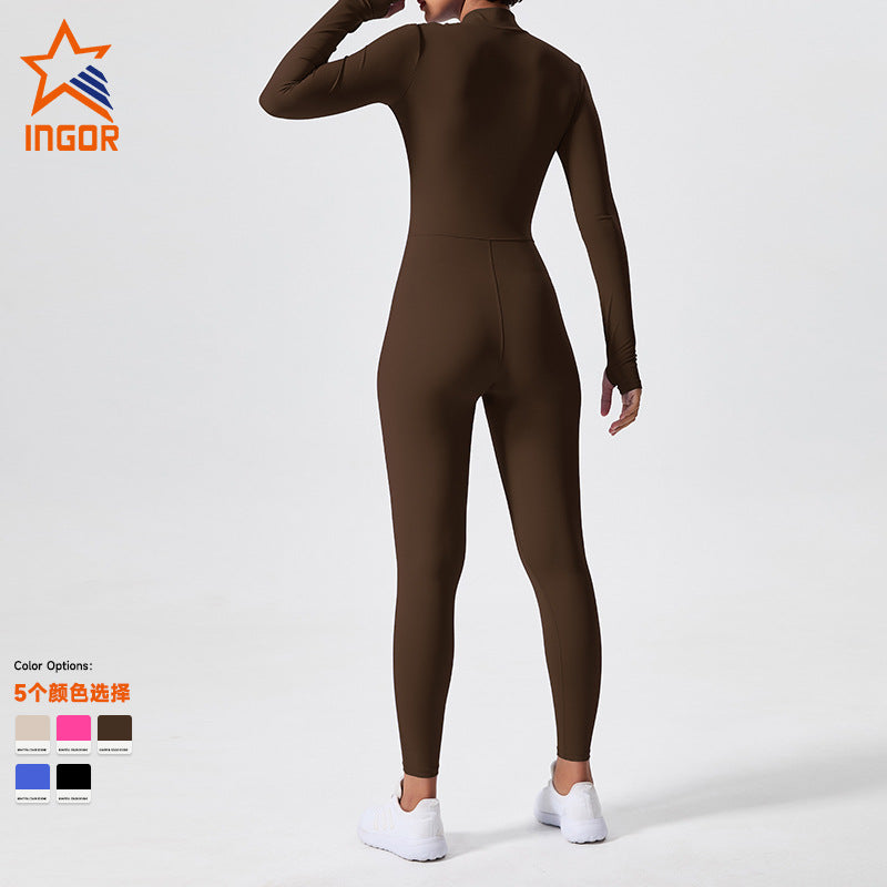 long-sleeve outdoor sports bodysuit gym outfit zipper training tight butt-lifting sports jumpsuit yoga suit