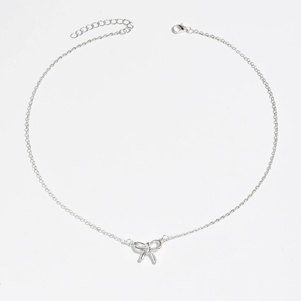 European and american cross-border ins style high-end bow pendant necklace for women, elegant and versatile minimalist earrings and rings jewelry set